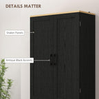 4-Door Farmhouse Freestanding Kitchen Pantry Cabinet with Flexible Adjustable Shelves, Distressed Black Finish and Contemporary Design