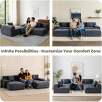 122" Modular Sectional Sofa Convertible L-Shape Cloud Couch, Corduroy Upholstered Boneless Sofa Set with Deep Seat & Movable Ottoman, No Assembly Needed, for Living Room, Bedroom, Home Office, Grey