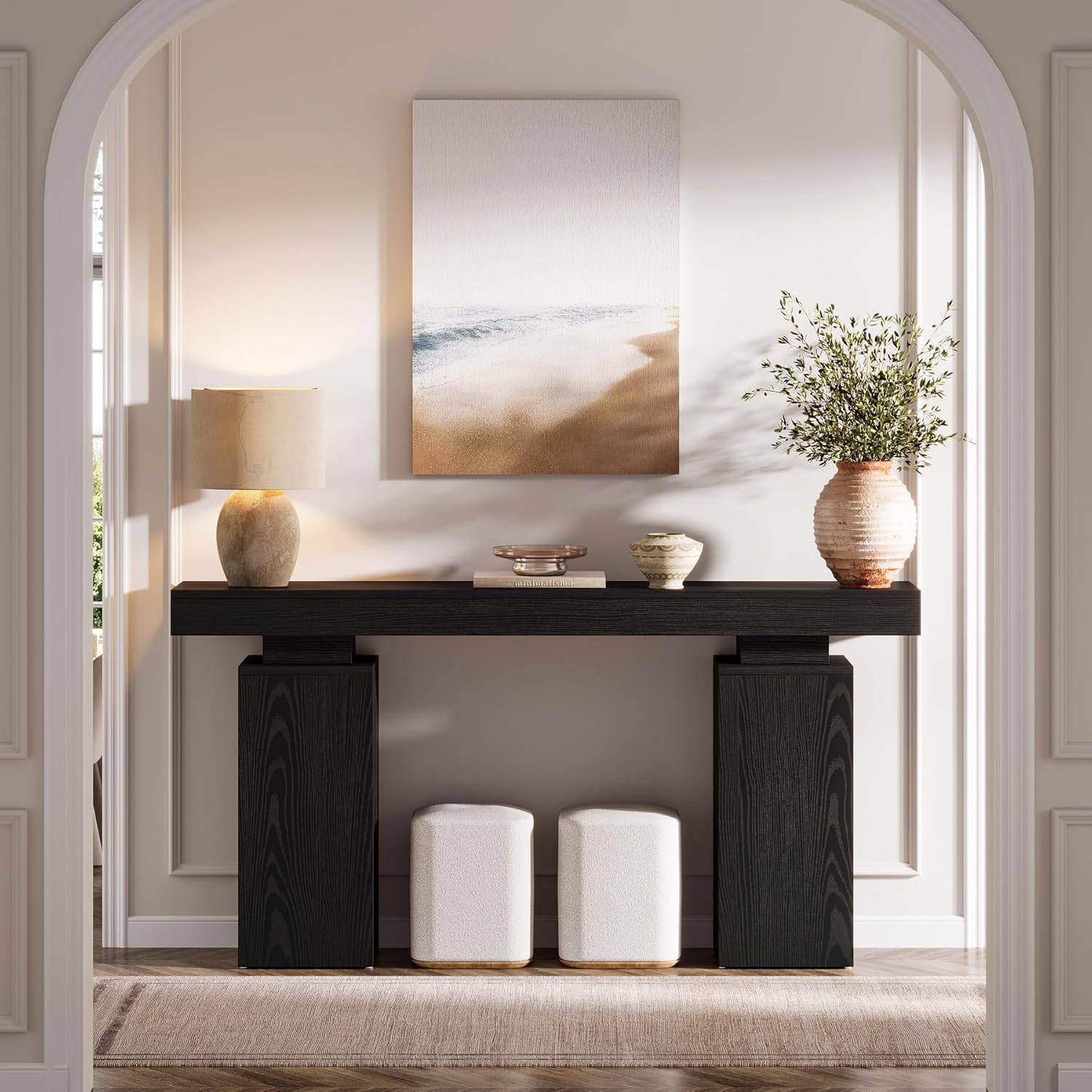 Tribesigns 63-Inch Long Console Table, Farmhouse Entryway Table Behind Couch, Wooden Foyer Stand Entry Station, Modern Hallway Accent Furniture for Living Room Decor, Entrance, Black