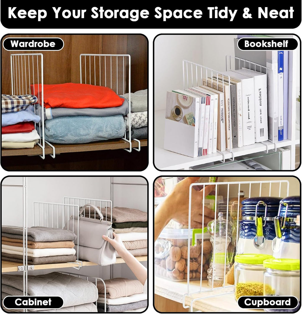Shelf Dividers, 8 Pack Closet Organizers and Storage, Metal Closet Dividers Shelf Organizer for Wood Shelves, Linen Closet Organization Separators for Purse Handbag Sweater Clothes Wardrobe Cabinet