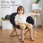 Heritage Kids Folding Faux Fur Saucer Chair 23 Inch Comfortable Plush Lounge Seating Soft Lightweight Portable Children Bedroom Playroom Modern Home Furniture Black