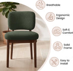 Wooden Dining Chairs Set of 4, Boucle Upholstered Kitchen Chairs with Solid Wood Legs, Mid Century Modern Dining Chairs, Farmhouse Side Chair with Hardwood Frame for Dining Room, Green