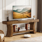 63" Solid Wood TV Stand for 55/60/65/75" TVs, Farmhouse TV Console, Low Entertainment Center with Storage for Living Room, Bedroom (Dark Brown)