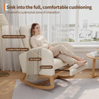 GarveeHome Nursery Rocking Chair with Adjustable Footrest, Teddy Fleece Upholstery, Sturdy Wooden Legs & High Backrest, Comfortable Glider Rocking Chair for Living Room or Bedroom, White