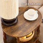 Side Table, 3-Tier Oval Accent Small End Table, Modern Oval Nightstand Accent Table for Small Space, Bedrooms, Living Room, Easy to Assemble, Rustic Brown