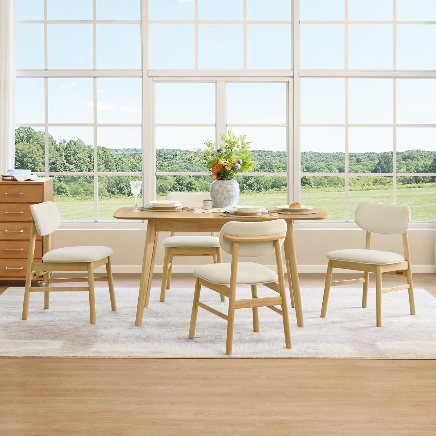 CHITA 47"-59" Extendable Dining Room Table for 4, Modern Wood Dining Table for Small Spaces, Kitchen, Space Saving Hidden Leaves, Solid Rubberwood Frame, Oak Veneer