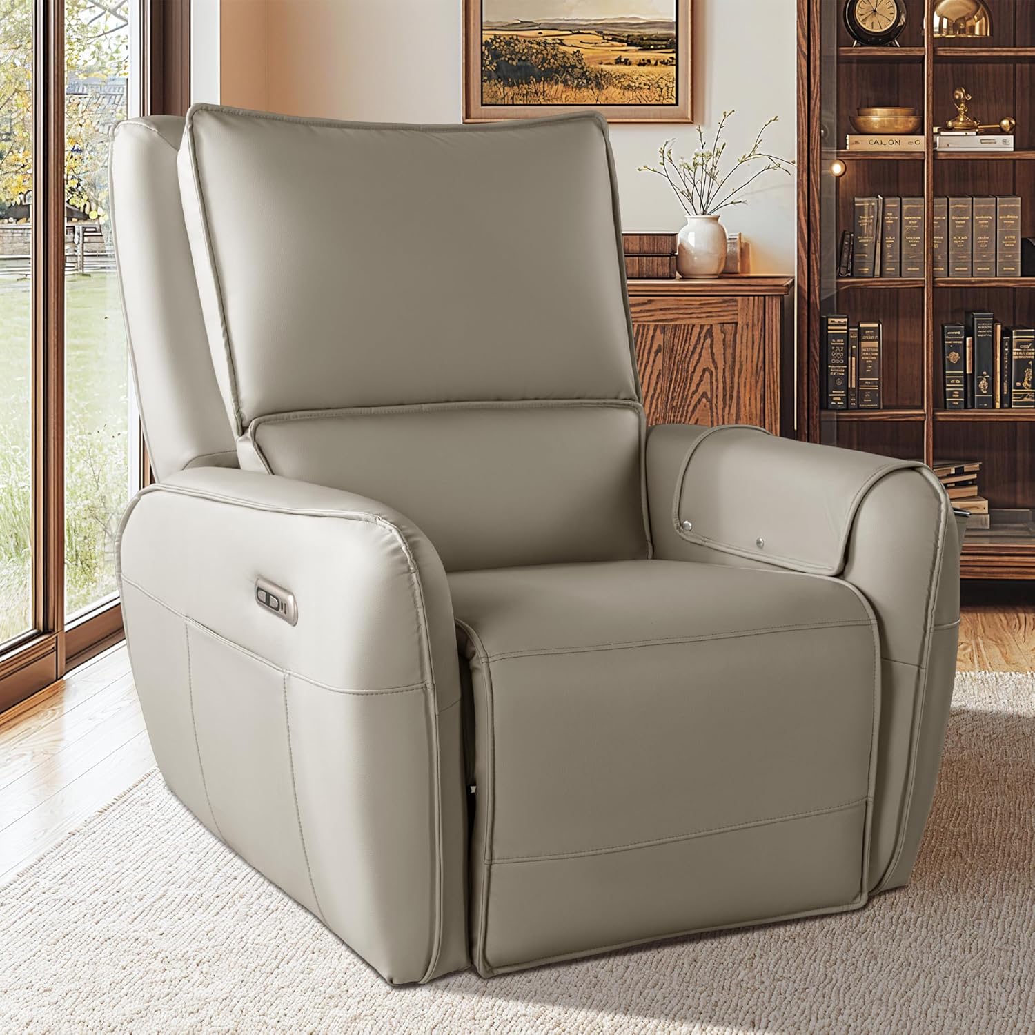 Power Swivel Rocking Recliner- Glider Rocking Chair for Adult - Nursery Glider for Breastfeeding,Quiet Motor, Faux Leather - Swivel Recliner for Living Room, Nursery (Khaki)