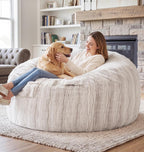 fond + found 5FT Bean Bag Chairs Giant Bean Bag Chair Cover with Wave Pattern Fur Washable Bean Bag Chairs for Adults Filled with Memory Foam for Bedroom Living Room (Oatmeal, 5FT- 50" x 50" x 24")
