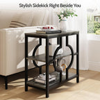 End Table Set of 2, Narrow Side Table with 3-Tier Storage Shelves, Wood Sofa Side Table with Geometric Metal Frame for Living Room, Industrial Bedside Nightstand for Bedroom (Gray)