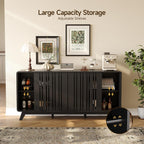 ONBRILL Sideboard Buffet Cabinet with Storage, Fluted Buffet Cabinet with Sliding Doors & 4 Drawers, Mid Century Modern Coffee Bar Wine Bar Credenza for Living Room, Kitchen (Black)