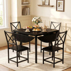 IRONCK Round Dining Table Set for 4, Extendable Kitchen Table with 4 Chairs, 44.5" Drop Leaf Desk, Folding for Small Space, Apartment, Black
