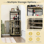 Giantex Corner Bar Cabinet with Glass Holder, Industrial Wine Cabinet with Metal Mesh Doors & Adjustable Shelf, Buffet Cabinet with Anti-tip Kit for Home Kitchen Dining Room Bistro