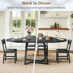HUAHUU 60" Dining Table Set for 4-8, 5-Piece Extendable Round to Oval Kitchen Table Cushion Chairs Set of 4, Metal Frame & MDF Board, Space-Saving for Small Apartment, Black Wood Grain