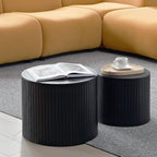 Round Storage Side Table Set of 2, Nesting Coffee Tables with Hidden Storage, Modern Wood Accent End Table for Living Room, Bedroom, Small Space, Minimalist Bedside Table, No Assembly(Black)