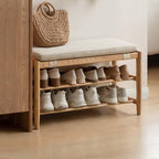 YESWOOD Solid Wood Shoe Bench Assembled, Shoe Rack Bench with Cushion for Entryway, Living Room, Bedroom, Hallway, 31.49“ x 11.81” x 17.71", Nature
