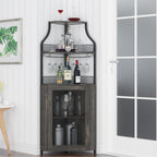 GAOMON Corner Wine Bar Cabinet with Large Storage Space and Removable Wine Rack, Coffee Bar Cabinet with Glass Holder and Mesh Door, 4-Tier Liquor Cabinet Bar, Dark Wood