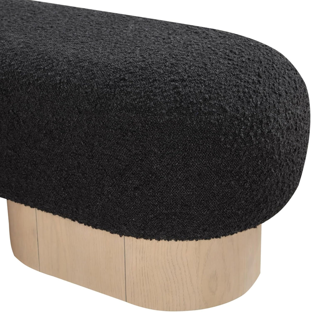 Meridian Furniture 22001Black Robertson Collection Art Deco Bench with Luxurious Black Boucle Fabric and Rich Natural Oak Finish, 60.5" W x 18" D x 16" H, Black