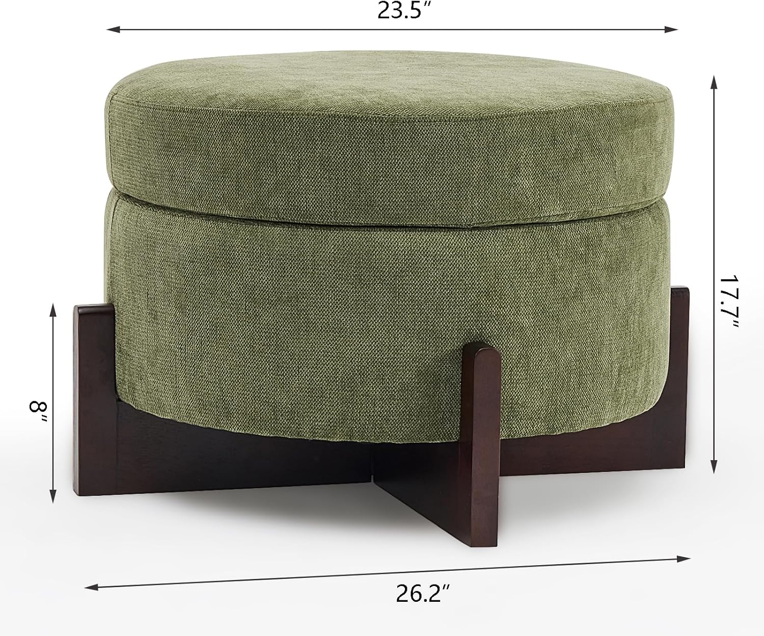 26Inch Round Storage Ottoman, Modern Chenille Upholstered Ottoman with Storage, Ottoman Coffee Table with Removable Top, Footrest Stool for Living Room, Bedroom (Green)