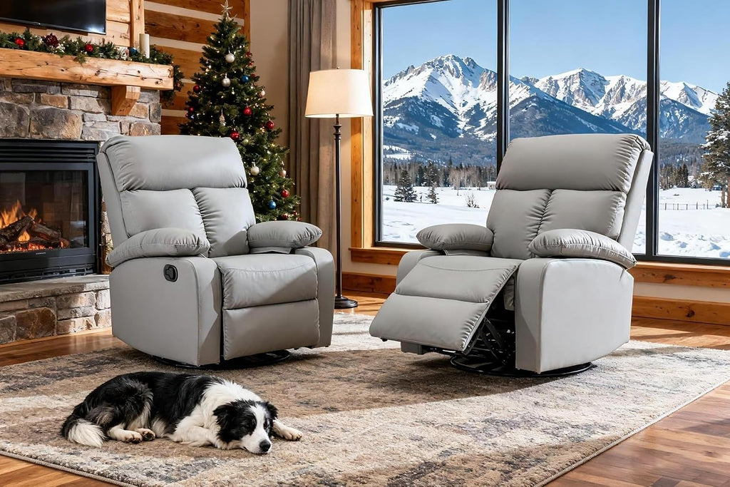 Swivel Rocking Recliner Chair with Thick Padded Armrests Comfortable Recliners Chairs for Small Spaces Living Room Bedroom Nursery