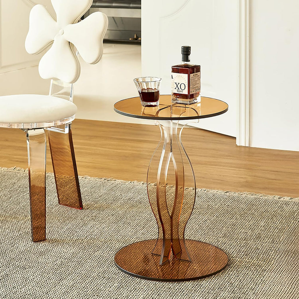 Acrylic Side Table, Clear End Table, Round Drink Table, Modern Nightstand for Living Room, Coffee Tables for Bedroom, Amber