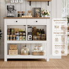 HOSTACK Farmhouse Console Table with 2-Door Cabinet & 2 Drawers, Coffee Bar, Entryway Table with Storage Shelf, Sofa Tables Buffet Sideboard for Kitchen, Hallway, Dining, Living Room, White