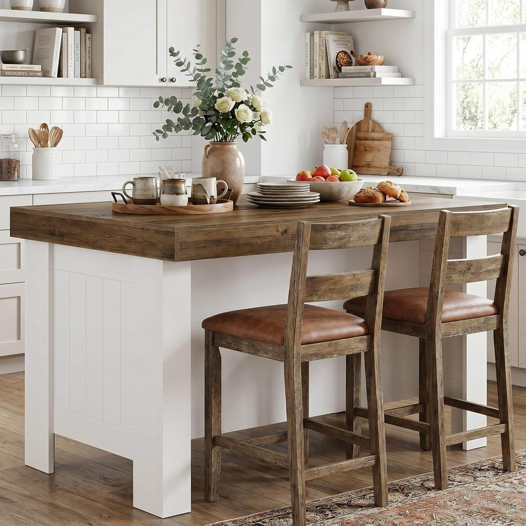 Tribesigns 55-Inch Kitchen Island with Seating and Storage, Farmhouse Wooden Stationary Island Table with Large Worktop & Leg Room, with Storage Shelves for Kitchen, Dining