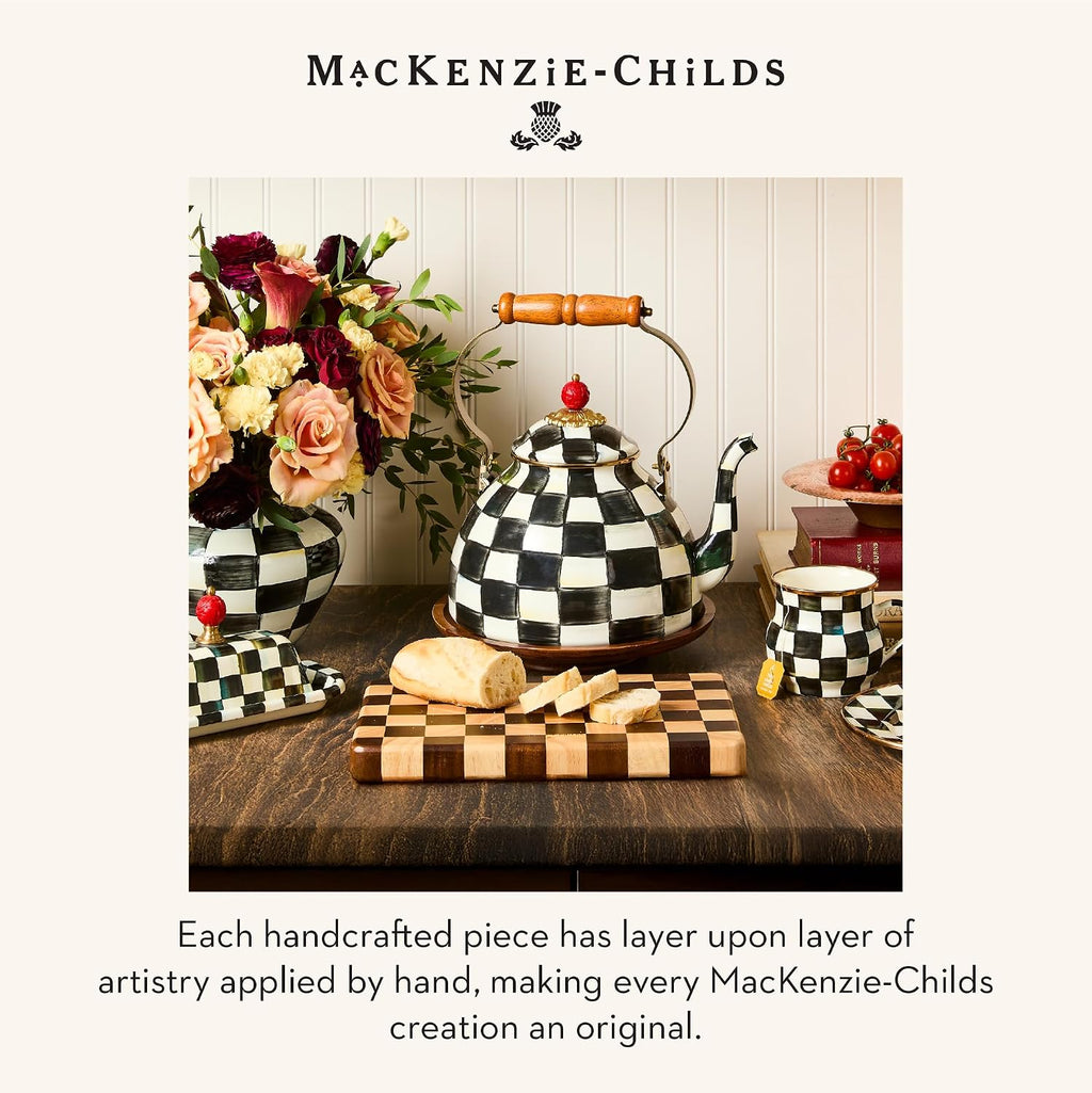MACKENZIE-CHILDS Large Enamel Vase, Unique Flower-Vase Decor for Living Room, Black-and-White Courtly Check