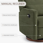 KISLOT Nursery Recliner Chair Swivel Glider Upholstered Rocker Fabric Manual Reclining Chair with Wood Base for Living Room Bedroom