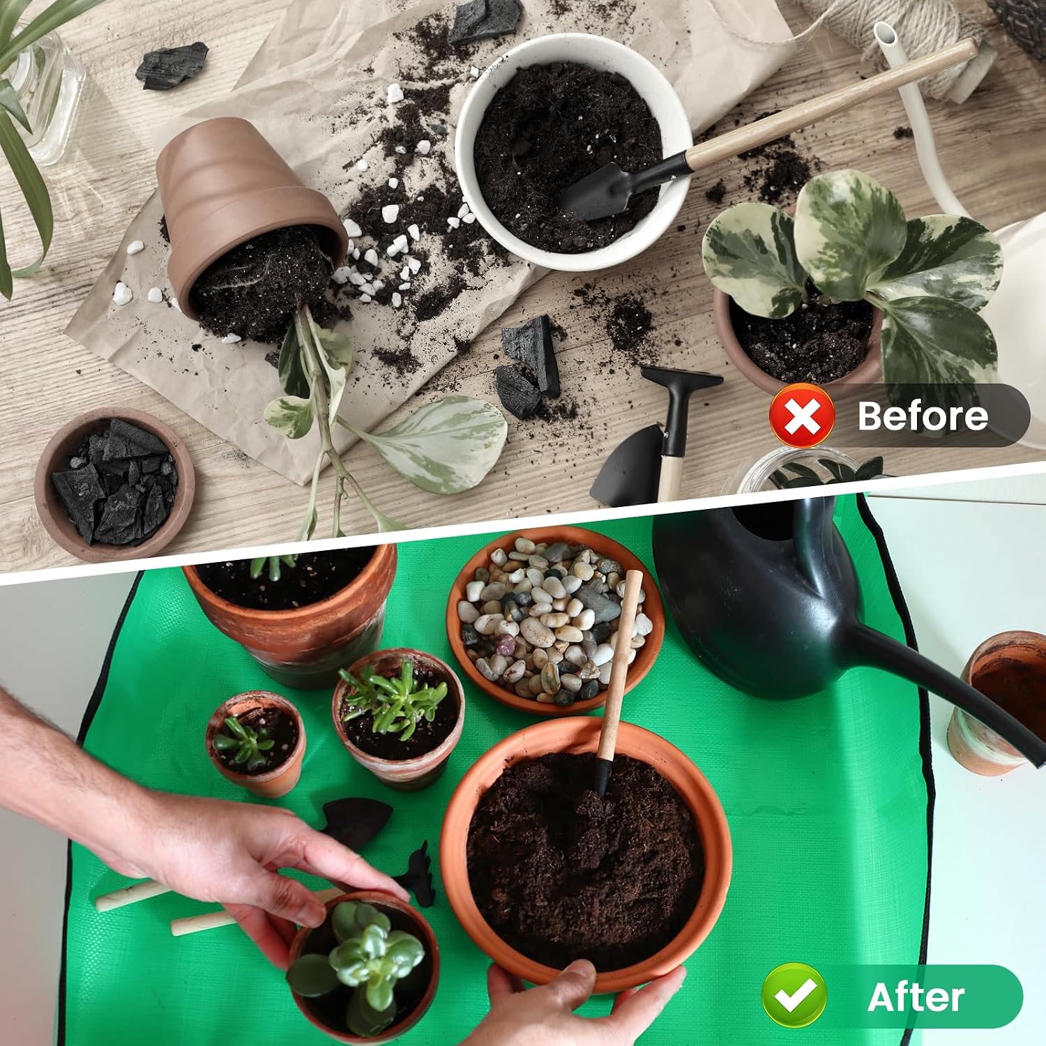Repotting Mat for Indoor Plant Transplanting and Mess Control, 26'' x 26'' Waterproof Potting Succulent Tray Portable Gardening Mat Gift for Plant Lovers