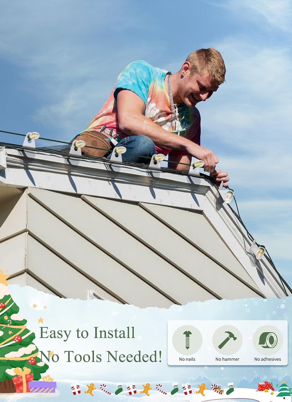 Brightown All in One Christmas Light Clips, Universal Gutter Hooks and Shingle Clip for C7, C9 and Mini Lights, 200 Pack