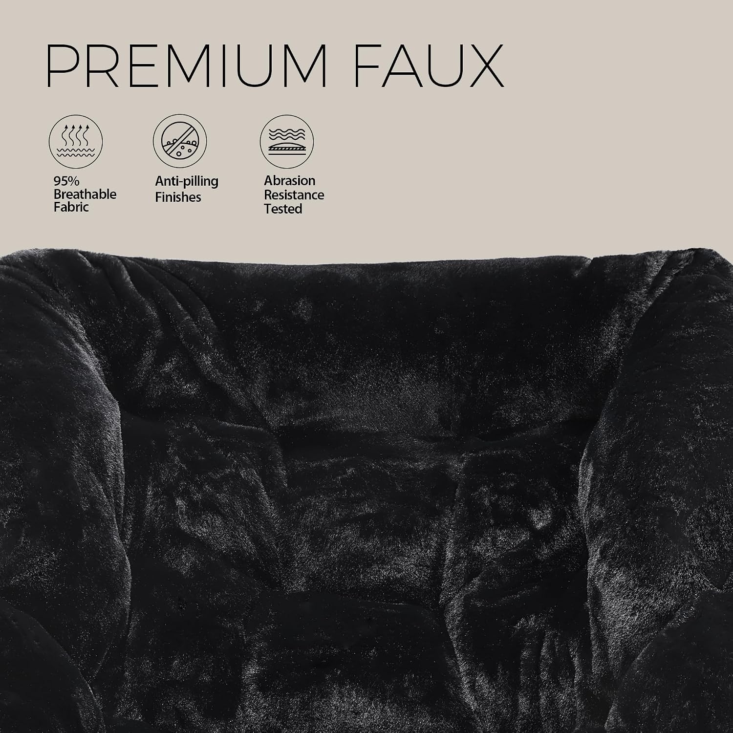 Walsham Folding Comfy Chair with Ottoman, Faux Fur Soft Cozy Lounge Reading Papasan Chair with Footrest for Adults Kids Bedroom Living Room Dorms Small Space, Black