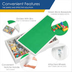 UTEX 3 in 1 Construction Play Table Compatible with Lego, Rolling Kids Activity Train Table with Storage and Wheels, Reversible Top Store Under Beds or Sofas