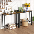 GRLEAF 2 Pack Narrow Console Table, 29.5" Small Entryway Table, Thin Hallway Table Skinny Sofa Side Display Table for Entrance, Bedroom, Living Room, Foyer, Corridor, Office - Rustic Brown (9.5" Deep)