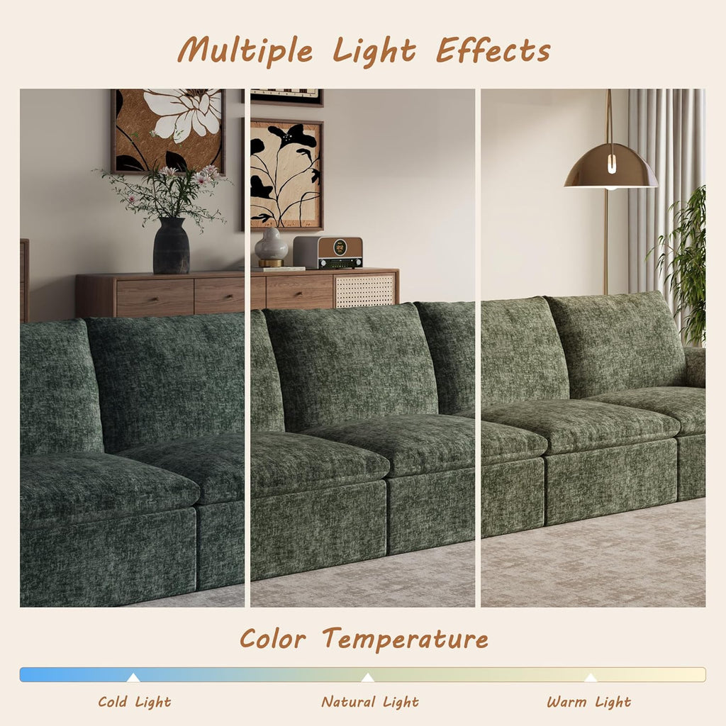 EASE MOOSE Oversized Cloud Sectional Boneless Couch for Living Room, Modern U-Shaped Modular Couch with Ottoman, Comfy Chenille Deep Seat Compressed Sofa, Green