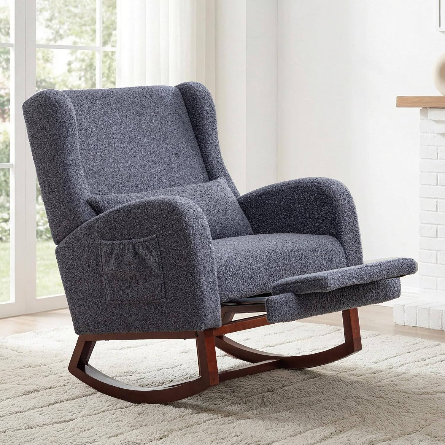 Nursery Rocking Chair,Rocking Chair with Foot Rest,Nursery Rocker Comfy Glider Nursing Chair with Back Pillow for Living Room,Bedroom,Dark Grey