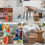 3 Pcs Tree Stump Storage Stool, 12 x 12 Inch Fiberboard Ottoman with Foam Cushion, Folding Toy Box and Foldable Seat Chest for Kids, Classic Design