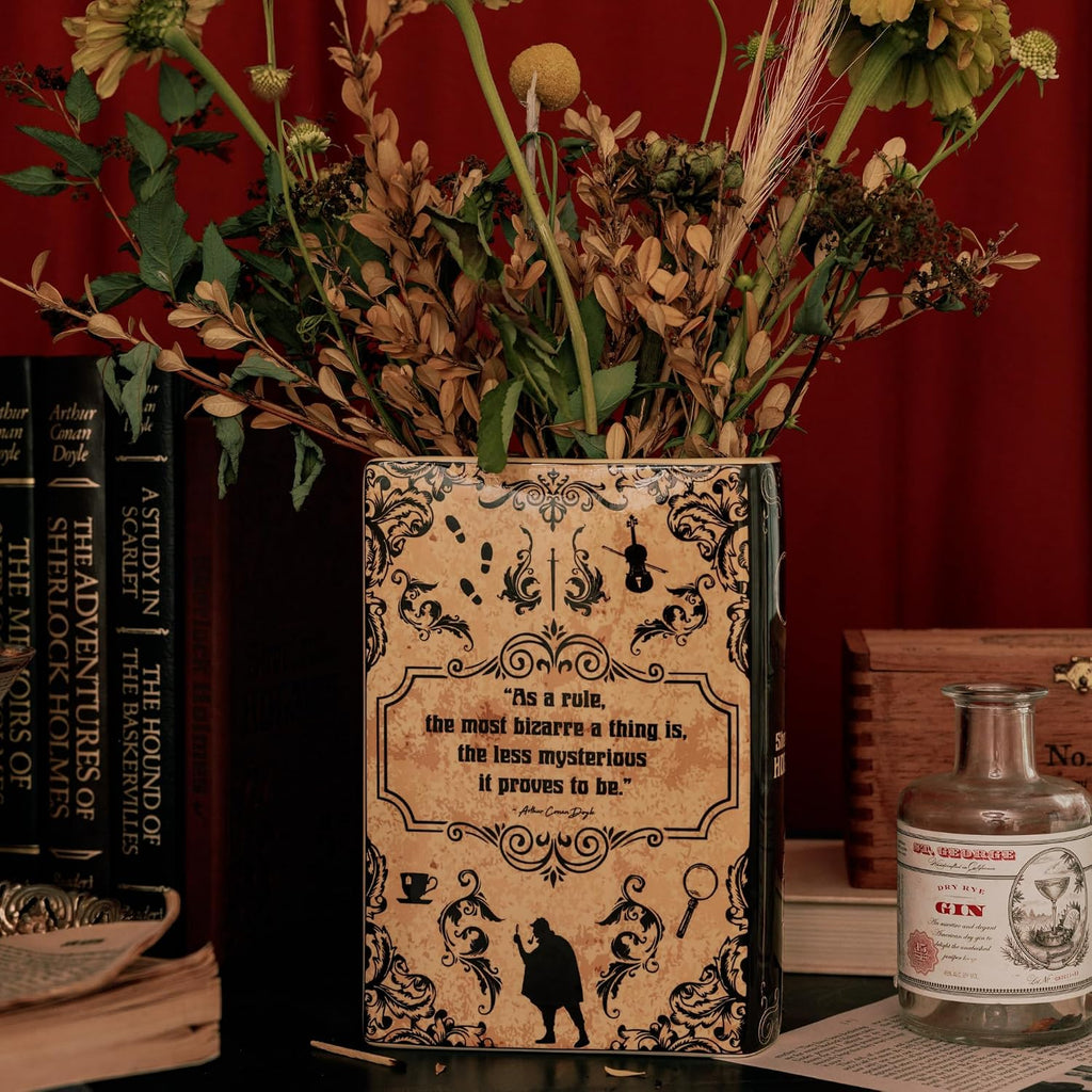 Steel Mill & Co Original Large Book-Shaped Decorative Vase, Ceramic Vases for Home Decor, Cute Bookshelf Decor, Unique Vase for Book Lovers (Sherlock Holmes)