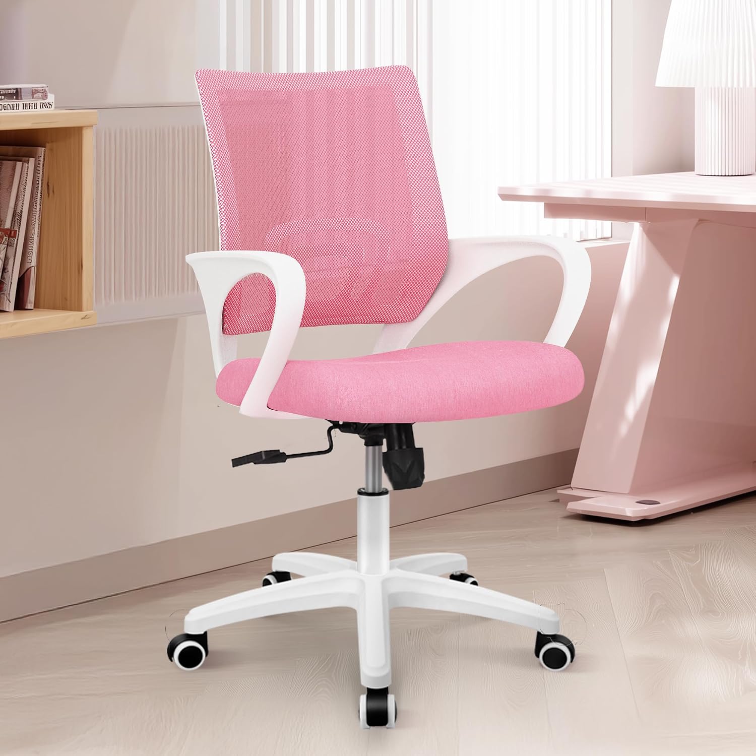 ETONEX Office Chair with Ergonomic Mid Back Cushion Lumbar Support Adjustable Swivel Rolling Computer Gaming Desk Chair Comfy Mesh Seat Wheels Home Executive Use (Pink)