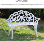Patio Bench Double Seat, Cast Aluminum Outdoor Furniture with Floral Rose for Patio, Park, Lawn, Yard(C1)