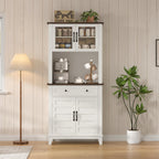 Multi-Functional Hutch – Elegant 72" White Pantry Coffee Bar Cabinet for Tall Kitchen Storage with Adjustable Shelves, Glass Doors & Drawer – Ideal for Dining Room and Kitchen, White