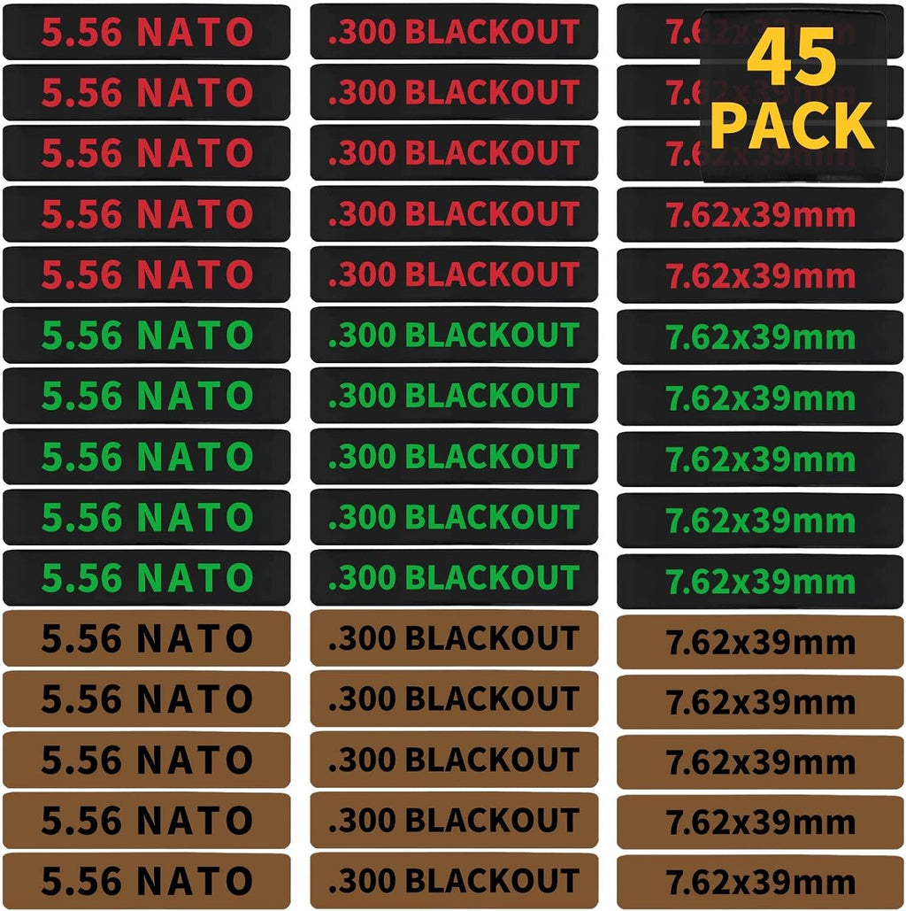 45 Pack Miaozhun Magazine Marking Bands, 5.56 NATO, .300 Blackout, 7.62x39mm Magazine Caliber Identification