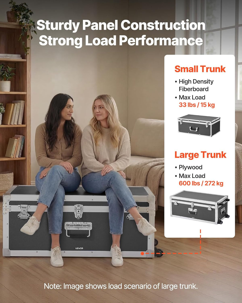 VEVOR Storage Trunk, Set of 2, Wooden Suitcase Storage Boxes with Padlocks, Large Trunk Includes Casters and 3 Metal Handles, Decorative Store Chest with Lids for Travel, Apartment, Dorm, Gray