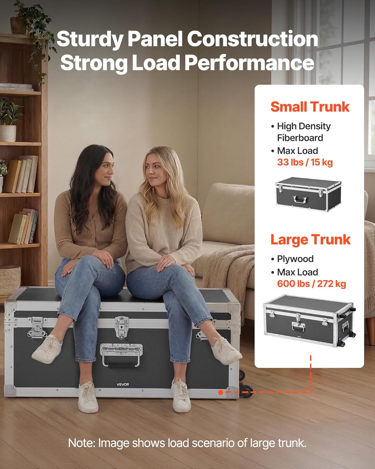 VEVOR Storage Trunk, Set of 2, Wooden Suitcase Storage Boxes with Padlocks, Large Trunk Includes Casters and 3 Metal Handles, Decorative Store Chest with Lids for Travel, Apartment, Dorm, Gray