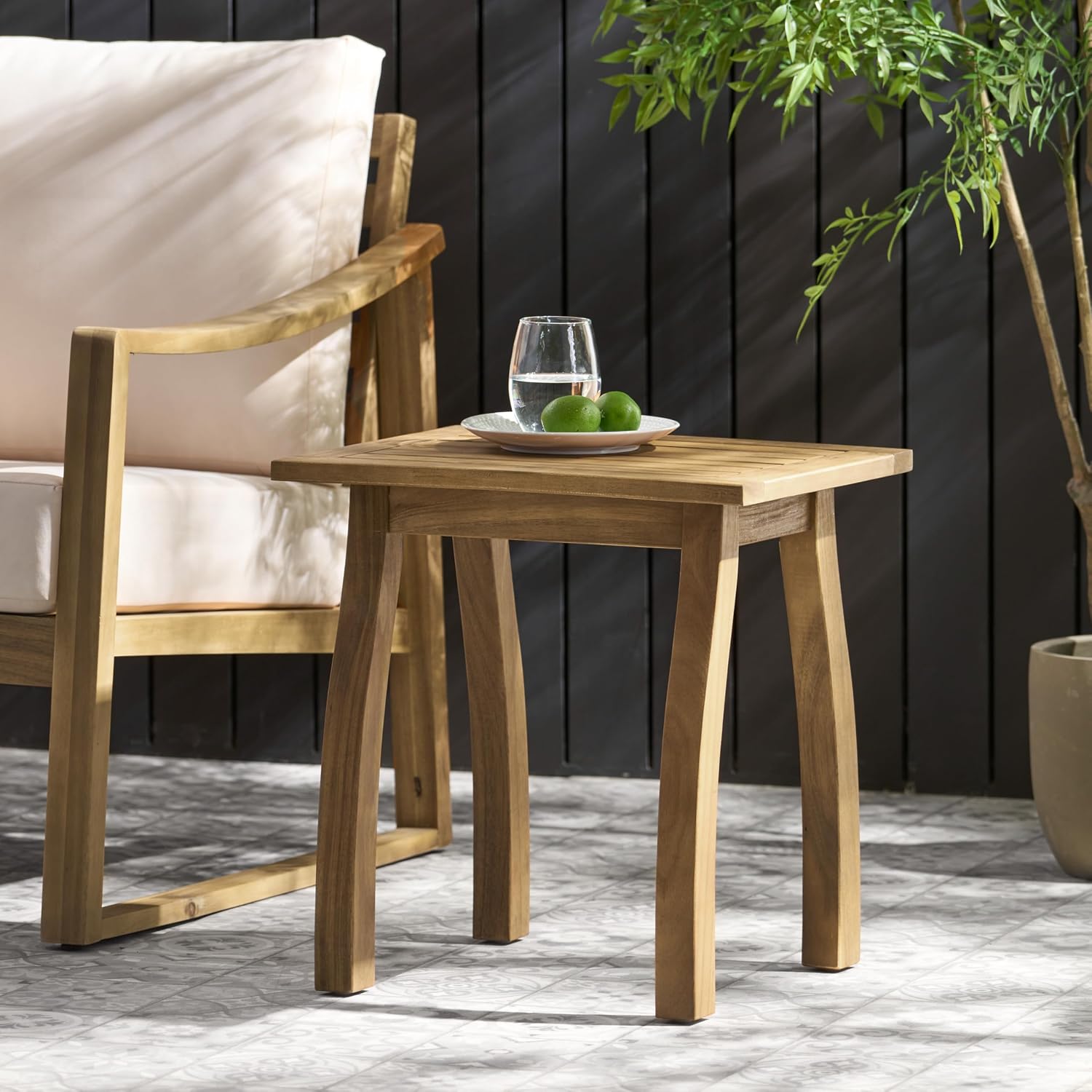 Outdoor Patio Side Table, Wood Accent End Table in Natural Stained, Weather-Resistant Rectangular for Living Room Indoor Garden Lawn Porch, Easy to Assemble, Natural