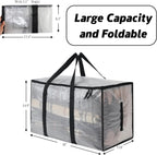 6-Pack Extra Large Clear Moving Bags with Zippers, 93L Heavy Duty Storage Totes with Wrap-Around Handles, Collapsible Clothes & Holiday Storage Bins Alternative (100lb Capacity)