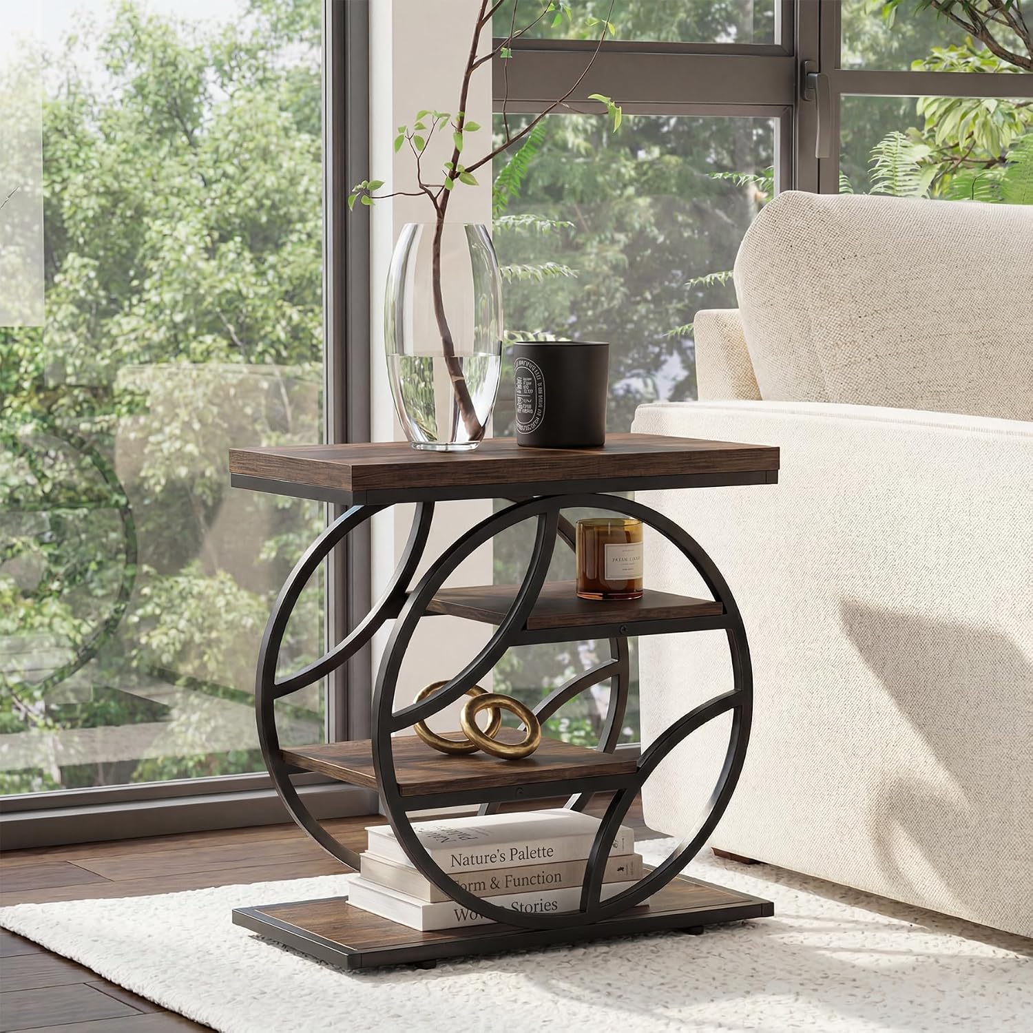 Tribesigns 25-Inch End Table for Living Room, Small Side Table with 4-Tier Storage Shelf, Narrow Industrial Nightstand with Geometric Metal Frame, for Home Bedroom Small Space