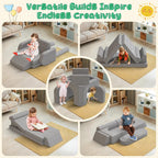 Modular Kids Play Couch with Washable Covers – Foam Toddler Sofa for Creative Play, Climbing, and Lounging – Convertible Kid Sofa Play Furniture for Kids Room or Nursery (Grey)