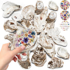 30PCS Oyster Shells for Crafts,Lncluding 25PCS Concave & 5PCS Flat,3"-4" Natural Medium Oyster Shells Bulk,for Home Vase Filler, Xmas Ornaments, DIY Arts and Crafts Sea Shells,Gift 50 Stickers