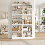 FACBOTALL 73.2" Tall Bookshelf and Bookcase, 6-Tier Open Bookshelf with Storage, Deep Bookshelf with Adjustable Shelf, Freestanding Display Storage Shelves for Living Room, Home Office, Study, White