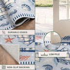 Vintage Nautical Lighthouse Entryway Runner Rug 2' x 5', Coastal Beach Sailing Ship Blue Striped Border Kitchen Floor Carpets, Non-Slip Low-Profile Door Mat for Farmhouse Hallway Dining Room